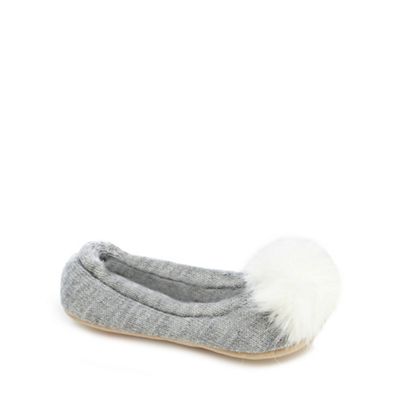 J by Jasper Conran Girls' grey pom pom slippers